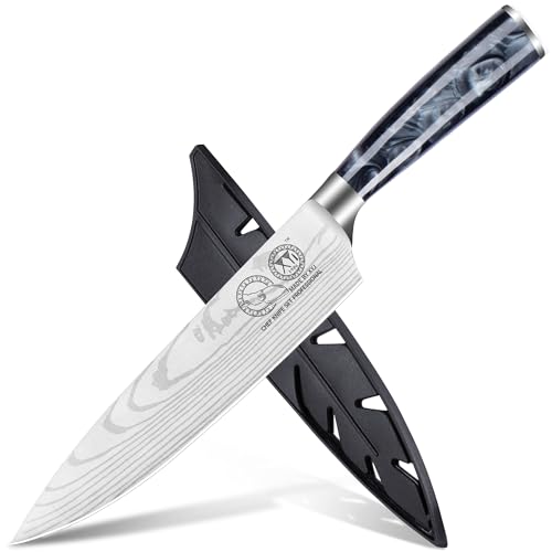 XYJ Autentico dal 1986, Coltello da Chef Giapponese da 8 Pollici, Acciaio Inossidabile, Lama Affilata con Motivo Vein Damascus, Coltello da Carne per Tagliare la Carne