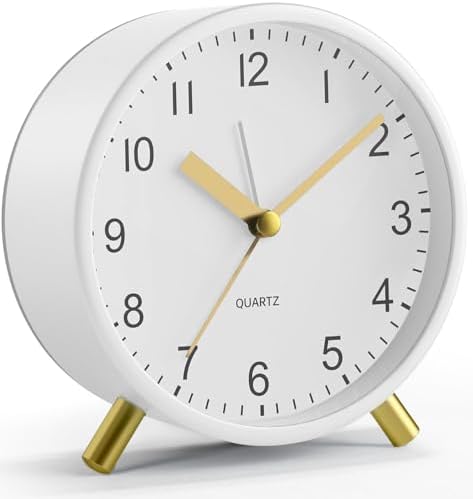 YouJabz Analoger Metall‑Wecker, rund, ohne Ticken mit Nachtlicht | Modisches Design, einfache Bedienung, ideal für Büro & Schlafzimmer, batteriebetrieben,Rück‑zur‑Schule‑Geschenk f
