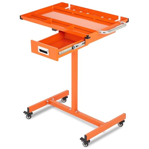 Amenitlif Adjustable Height Mobile Work Table Mechanic Rolling Tool Cart with Brakes 300Lbs Capacity Mobile Rolling Tool Tray with Drawer for Garage Repair Shop Workshop and DIY