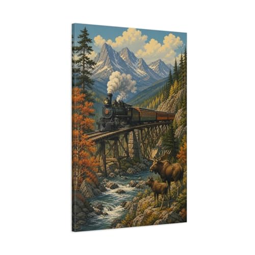 Art mural locomotive ancienne sur toile canvas premium de 3cm d'épaisseur