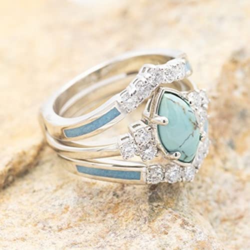 Sterling Silver Natural Gemstone Diamond 3 PCS Set Ring Simple Fashion Jewelry Popular Accessories Ring Gifts4