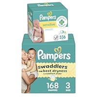 Diapers Size 3, 168 Count and Baby Wipes - Pampers Swaddlers Disposable Baby Diapers and Water Baby Wipes Sensitive Pop-Top Packs, 336 Count (Packaging May Vary)