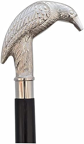 Riyex Allen Poe's Mystic Raven Gothic Walking Stick Premium Quality Vintage Brass Cosplay Cane for Men & Women Decorative Black Ajustable Stick with Silver Knob