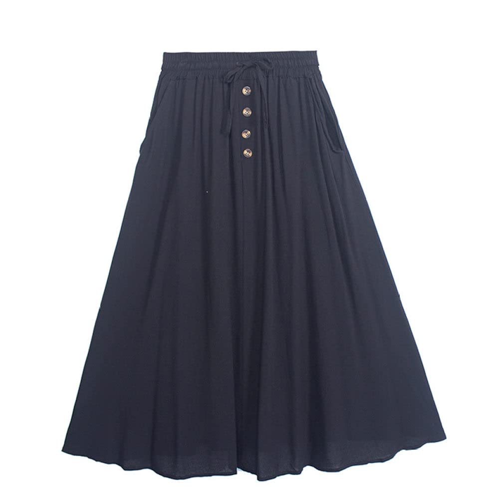 Faldas para Mujer Longitud Mediana, Faldas Plisadas con Cordón Elástico para Mujer Falda Midi con Bolsillo Falda De Talle Alto con Péndulo Grande Faldas De Invi(Black One Size)