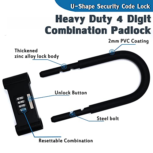 4 Digit Combination Padlock,V·resourcing® Heavy Duty Anti Theft U-Shape Security Code Lock With Adjustable Shackle,For Bicycles,E-Bike,Mountain Bike,Gates,Shed,Fence [Adjustable Range 120-140Mm] #TOP3