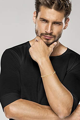 Miabella 18K Gold Over Sterling Silver Italian 7Mm Solid Diamond-Cut Figaro Link Chain Bracelet For Men 7, 7.5, 8, 8.5, 9 Inch 925 Made In Italy (8 Inches) #TOP1