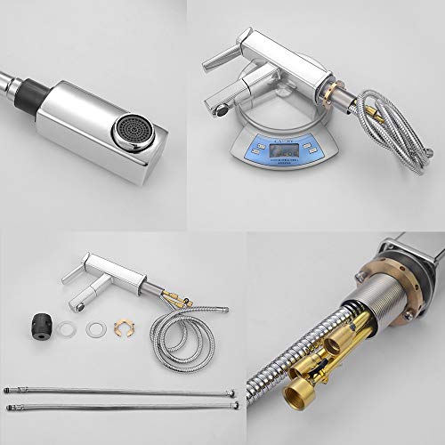 Kaiying Bathroom Sink Faucet With Pull Out Sprayer, Single Handle Basin Mixer Tap For Hot And Cold Water, Lavatory Pull Down Vessel Sink Faucet With Rotating Spout (Regular, Chrome) #TOP4