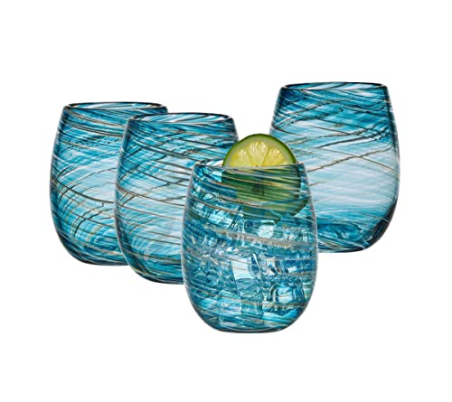 Mikasa Color Swirl Stemless Wine Glass, 4 Count (Pack Of 1), Blue #TOP4