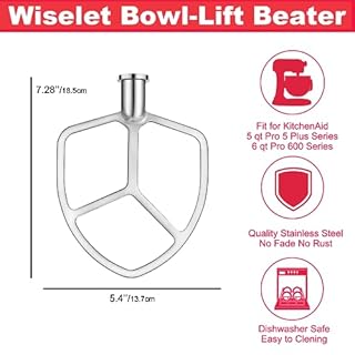 Stainless Steel Flat Beater for KitchenAid 5qt-6qt Bowl-Lift Stand Mixer, Fit for Professional 5 Plus and Professional 600 Seris Mixer K5 KG25 KV25 KP26 KT26, Heavy Duty and Dishwasher Safe