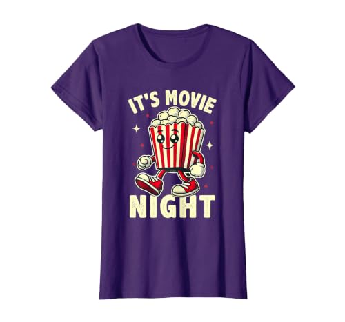 It's Movie Night Retro Family Movie Night T-Shirt, Women, Purple, X-Large