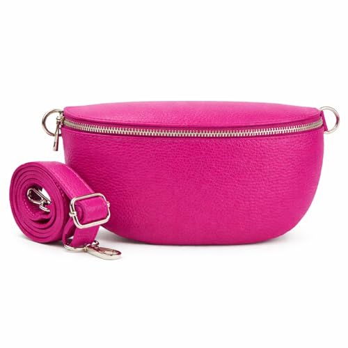 Woodland Leathers Cross Body Bag for Women Genuine Italian Leather Cross Over and Bumbags for ladies, Convertible Crossbody Sling Bag leather Belt Bag for Women with Adjustable Strap (Fuschia)
