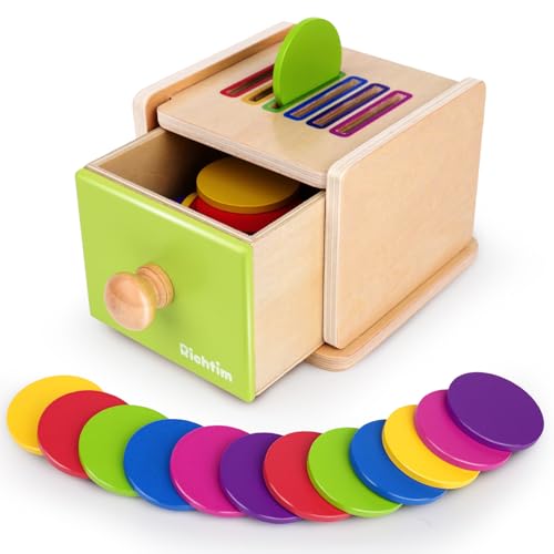 Montessori Toys for 1-3 Year Old: Color Sorting Wooden Drawer Box Toy for Toddlers, Object Permanence and Fine Motor Sensory Toy, 12-18 Months Busy Board Matching Game for Baby Boys and Girls Gifts