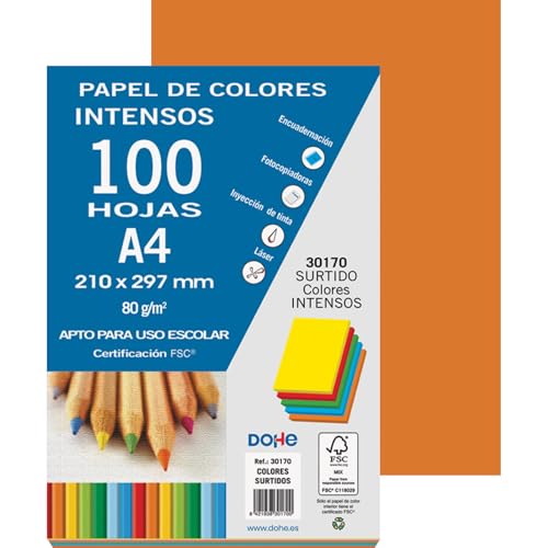 DOHE - Farbiges Papier DIN A4, 80 g. Farbe Leuchtendes Orange - 100 Blatt