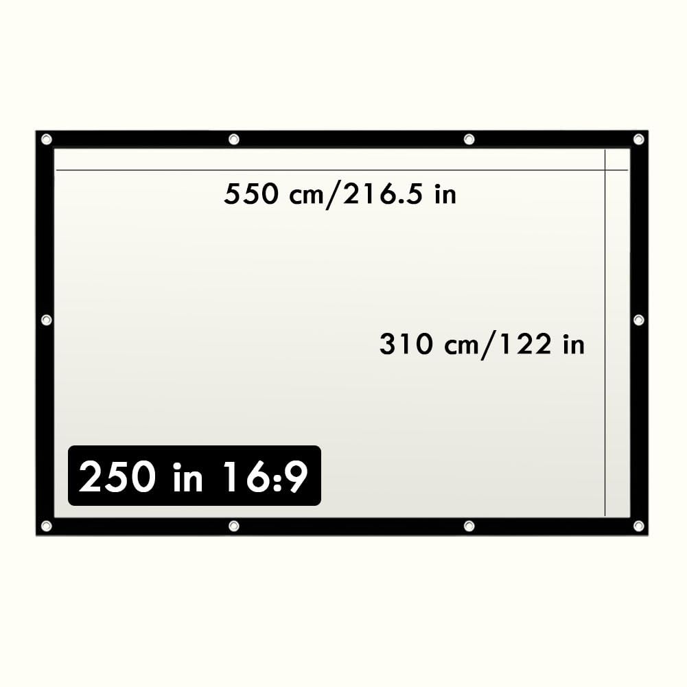 Telo Proiettore da Esterno da 250 Pollici, Schermo per Proiettore Portatile Pieghevole Lavabile Anti Rughe 16:9 HD per Home Theater Doppia Faccia(250 inch 16:9)
