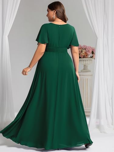 Image of Ever-Pretty Plus Elegant Formal Dresses for Curvy Women Round Neck Short Sleeves Chiffon Bridesmaid Mother of The Bride Dress