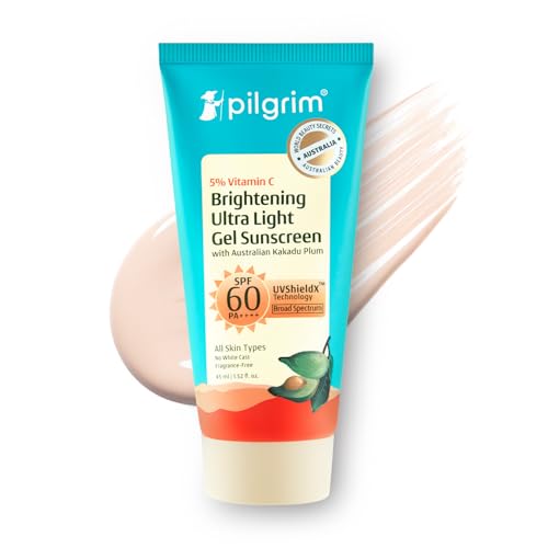Pilgrim 5% Vitamin C Brightening Ultra Light Gel Sunscreen SPF 60 PA++++ 45ml | UVA/UVB Protection | No White Cast | Fights Tanning, Brightens Skin | Lightweight & Non-Greasy | For All Skin Type Pilgrim 5% Vitamin C Brightening Ultra Light Gel Sunscreen SPF 60 PA++++ 45ml | UVA/UVB Protection | No White Cast | Fights Tanning, Brightens Skin | Lightweight & Non-Greasy | For All Skin Type