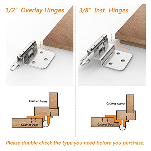 Furniware 3/8" Inset Cabinet Door Hinge, 5 Pairs(10 Pack) Flush Face Mount Cupboard Self-Closing Cabinet Hinges For Decorative Kitchen Cabinet Hinges-Brushed Nickel #TOP2