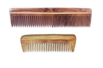 Fully Natural Handmade Wooden Comb for Men and Women (Combo of 2, Brown )