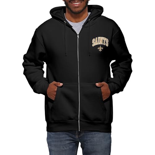 FOCO New Orleans Saints NFL Mens Arched Wordmark Zip Up Hoodie - Black - S