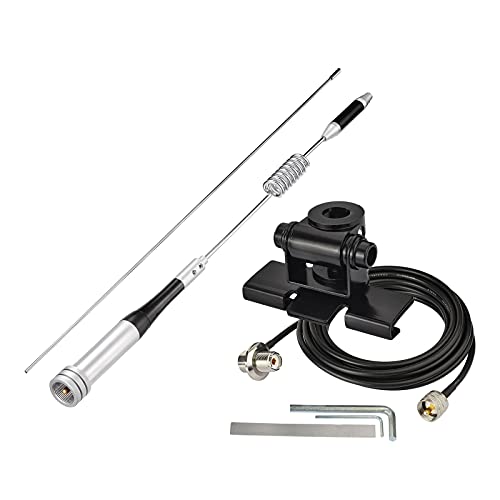 Bingfu Vehicle Ham Radio Mobile Radio Antenna Vhf Uhf 136-174Mhz 400-470Mhz Car Truck Amateur Radio Two Way Radio Antenna With Lip Mount Fixed Bracket Pl259 Male 5M 16.5 Feet Rg58 Cable #TOP7