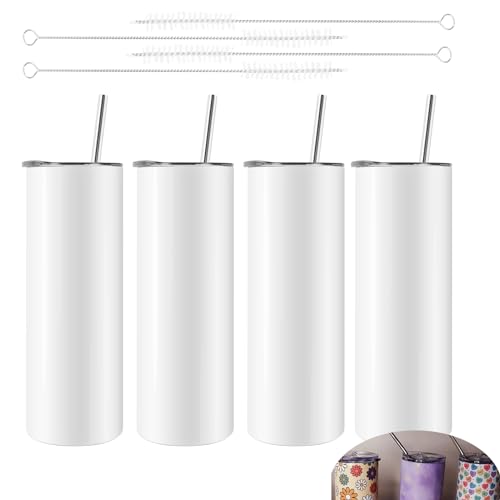 Jevina Sublimations Becher 20 Oz Schlank Gerade,Edelstahl Sublimation Rohlinge Skinny Tumbler,Mit Deckel und Stroh Halm,4 Packungen