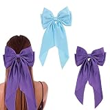Hair Bows for Women Girls, 2pcs Big Silky Satin Bow Hair Barrettes Clip, Metal Clips Long Tail Frenc
