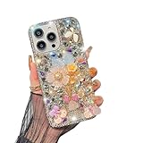 Omorro Compatible with iPhone 16 Pro Max Bling Case, Luxury Glitter Rhinestone Diamond Crystal Sparkle Rose Flower Pearl Floral Perfume Bottle Bow Soft Bumper Protective Case Cover for Women Girls