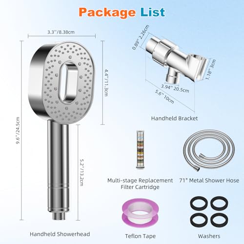 Hibbent Filtered Showerhead with handheld, High Pressure 5 Sprays Handheld Shower Head with Brass Holder& 71" Metal Hose, Water Softener for Hard Water-Remove Chlorine, Reduces Dry Itchy Skin, Chrome by Hibbent - Image 9
