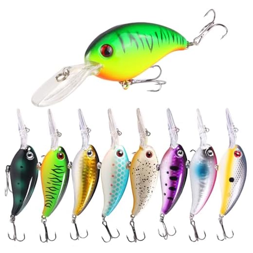 Richary Crankbait Lures Kit, 8-Pack Lifelike Hard Swimbaits with Diving Lip for Bass Fishing, Assorted Colors, Freshwater Saltwater Fishing Gear for Bass, Trout, Pike