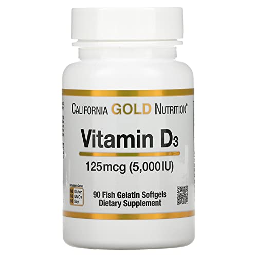 Vitamin D3 Supplement by California Gold Nutrition - Support for Healthy Bones & Teeth - Immune System Support - Gluten Free, Non-GMO - 125 mcg (5,000 IU) - 2 Pack of 90 Fish Gelatin Softgels Each - Thumbnail 2