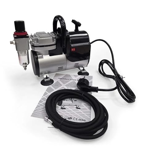 Vallejo Compresor para Aerógrafo AS 18A 1/6 hp, Automático y Silencioso para Modelismo y Miniaturas, Regulador de Presión, Manómetro y Filtro de Aire, Uso Hobby