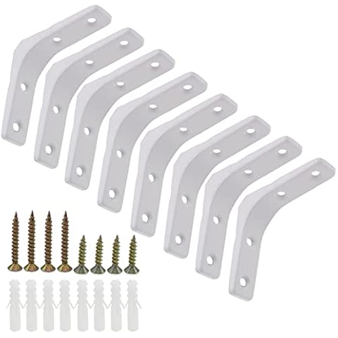 Joyangy 8pcs 3 Inch L Brackets, Heavy Duty Wall Mount White L Corner Brackets Braces for Wood, Shelves, Cabinets, 90 Degree Triangle Shelf Support with Screws, Small Right Angle Bracket Cover