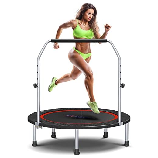 tomser 43"/48" Foldable Mini Trampoline - Fitness Rebounder for Kids Adults with 4 Levels Height Adjustable Foam Handle Exercise Trampoline Indoor Outdoor Workout Max Load 440lbs