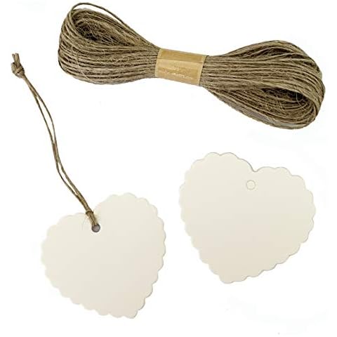 Gift Tags White Heart Shaped Gift Tags Gift Kraft Tags White for DIY Arts and Crafts, and Christmas, DIY Kraft Gift Tags with 20M Feet Jute Twine (White) Cover