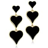 D.Rosse Chic Green Enamel Heart Stud Earrings Post Gold Red Interlocking Heart Drop Dangle Earrings