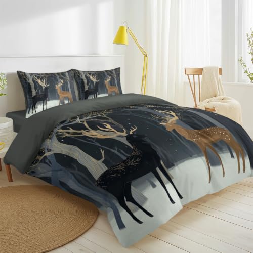 Parure de lit 4 pièces microfibre anti-plis housse de couette cerf - 4