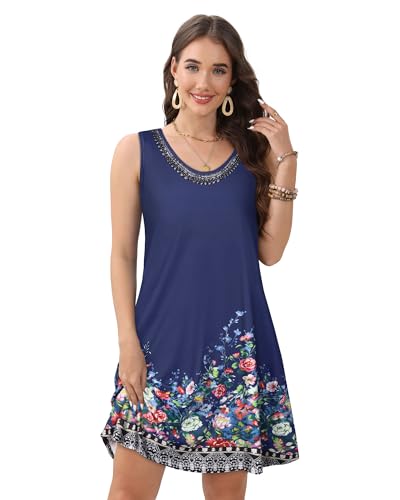 Image of CHICGAL Womens Summer Dresses Casual Sleeveless Loose T Shirt V Neck Sundress Swing Beach Cover Up with Pockets 2026