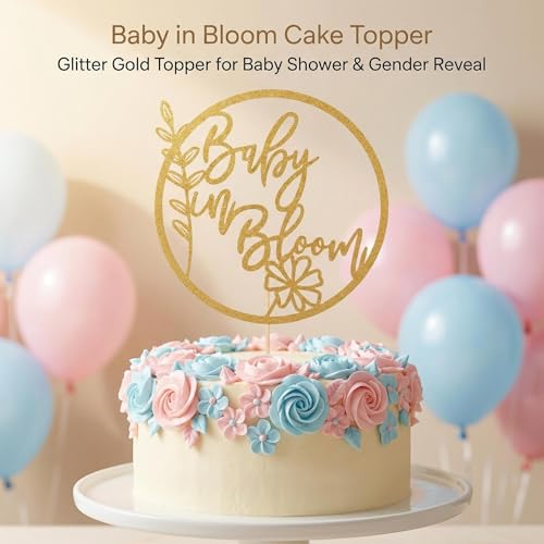 Baby in Bloom Cake Topper - Flower Theme Baby Shower Cake Topper, Floral Baby Shower Gender Reveal Patry Cake Decorations