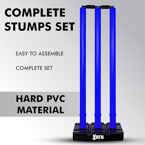Image of Guru Cricket Wicket Set, Heavy Plastic Cricket Stumps Set - 3 Stumps + 2 Bails + 1 Base Stand