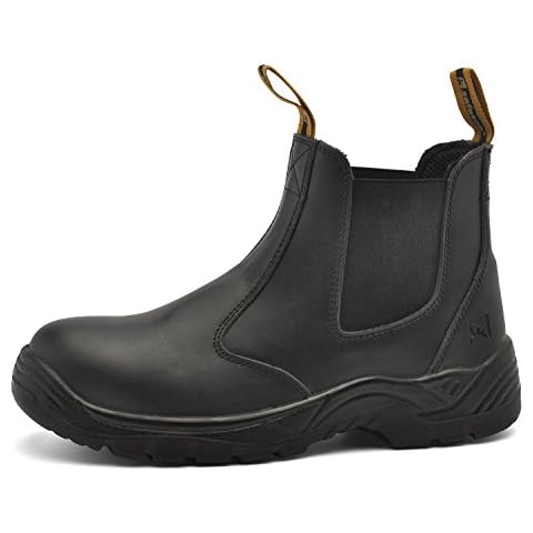 SAFETOE Water Resistant Safety Work Boots [CE Certified] - 8025 Free Sock S3 Site Safety Shoes with Lightweight Wide Fit Steel Toe Cap, Black Black, 11 Cover