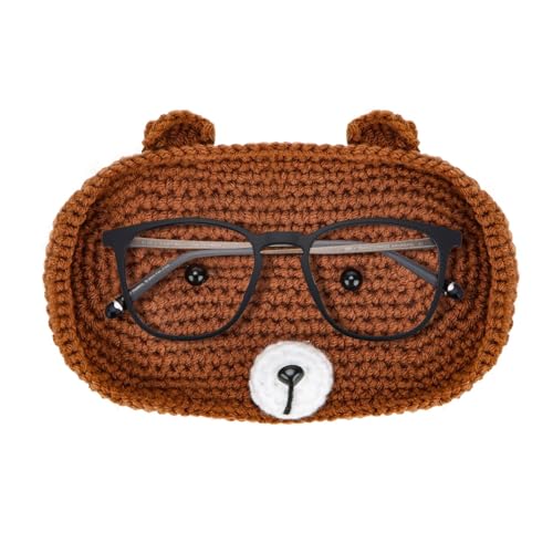 Ufdeoton Handgemachte Brillenhalter Häkel Brillenablage Brillenhalter Lustig Weiche Tier formen Sonnenbrillenhalterung Dekorative Brillenetui für Wohnzimmer und Büro Geschenk Brown Bär