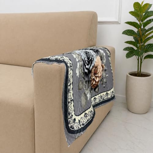 Image of Homerz 'Brooklyn Series' Premium Sofa Cover | Quilted Floral Design | Non-Slip Washable Sofa Protector | Soft Anti Slip Fabric (Grey, 2 pc Armrest, Armrest)