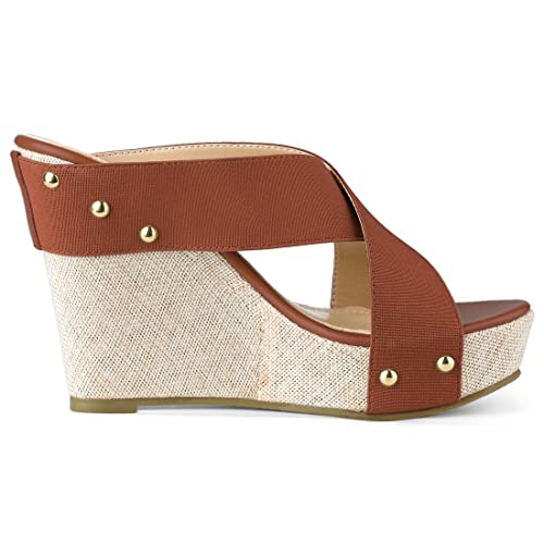 Allegra K Allegra K Women's Platform Slide Brown Wedge Sandals 7 M US