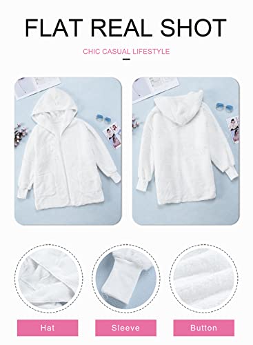 Dokotoo Womens Casual Cozy Warm Ladies Fuzzy Winter Fall Open Front Long Sleeve Fleece Pocket Hooded Cardigan Sweater Jacket Coat Outerwear White Medium #TOP3