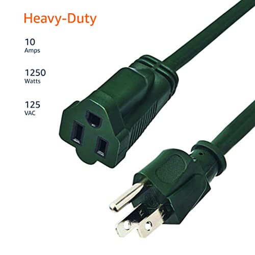Amazon Basics 100-Foot 3-Prong Vinyl Indoor/Outdoor Extension Cord - 10 Amps, 1250 Watts, 125 Vac, Green #TOP1