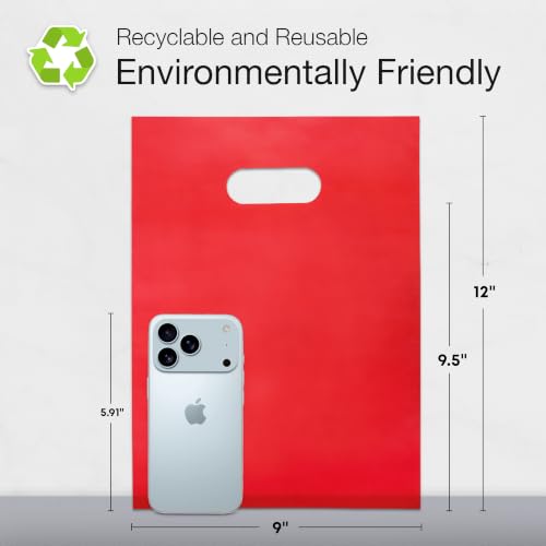Image of Choice Marts 100 Red Plastic Bags With Handles 9x12 Merchandise Bags