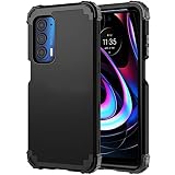 Phone Case for Motorola Moto Edge 2021/MotoEdge 5G UW Hard Cover Shockproof Soft Silicone Bumper Hybrid Three Layer Defender Heavy Duty Protective Wireless Charging MotoEdge5GUW Women Men Black