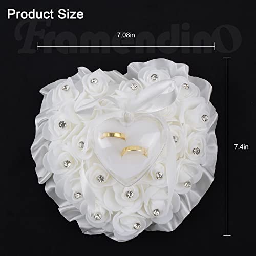 Framendino, White Heart Shape Wedding Ring Pillow Elegant Decoration Ring Cushion Bearer Box With Ribbon Bowknot #TOP5