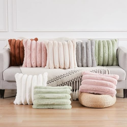 Housses de coussin en peluche double face douces et moelleuses à rayures vert moderne - 8