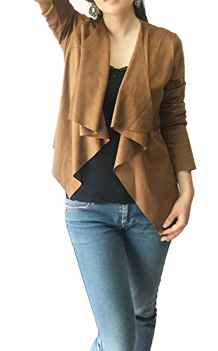 Women's Long Sleeve Cardigan, Faux Suede, Chic Look, Drape Front